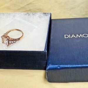 PRINCESS CUT SWAROVSKY CRYSTAL RING, STERLING SILVER & ROSE GOLD PLATE, SIZE 8,